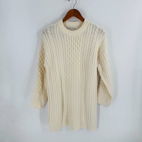 Abercrombie & Fitch Cream Cable Knit Sweater Dress Women’s XS Long Sleeve Mini - Picture 1 of 5